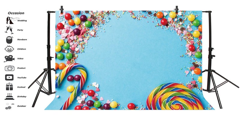 Leyiyi 7x5ft Photography Background Merry Christmas Backdrop Candy Cane Lollipop Conffiti Party Cracker Chocolate Vintage Grunge Board Blank Happy Birthday Baby Shower Photo Portrait Vinyl Studio Prop - Image 2
